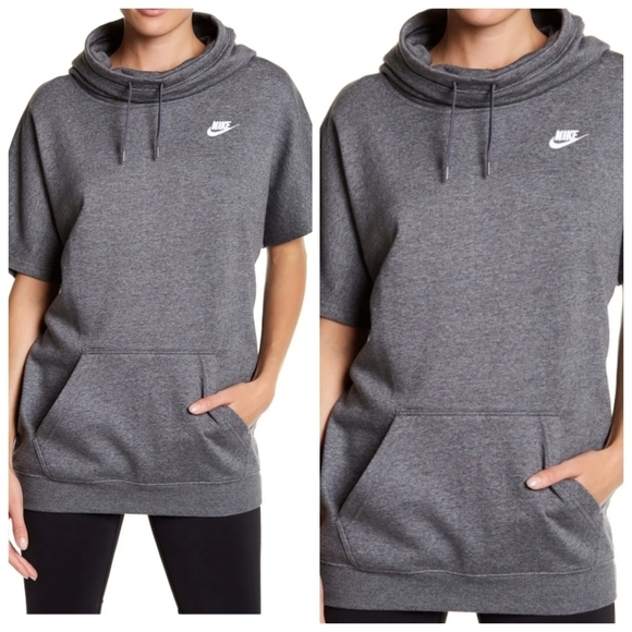 New Nike Short Sleeve Fleece Grey Hoodie Style 803985 NWT XS - Picture 1 of 8